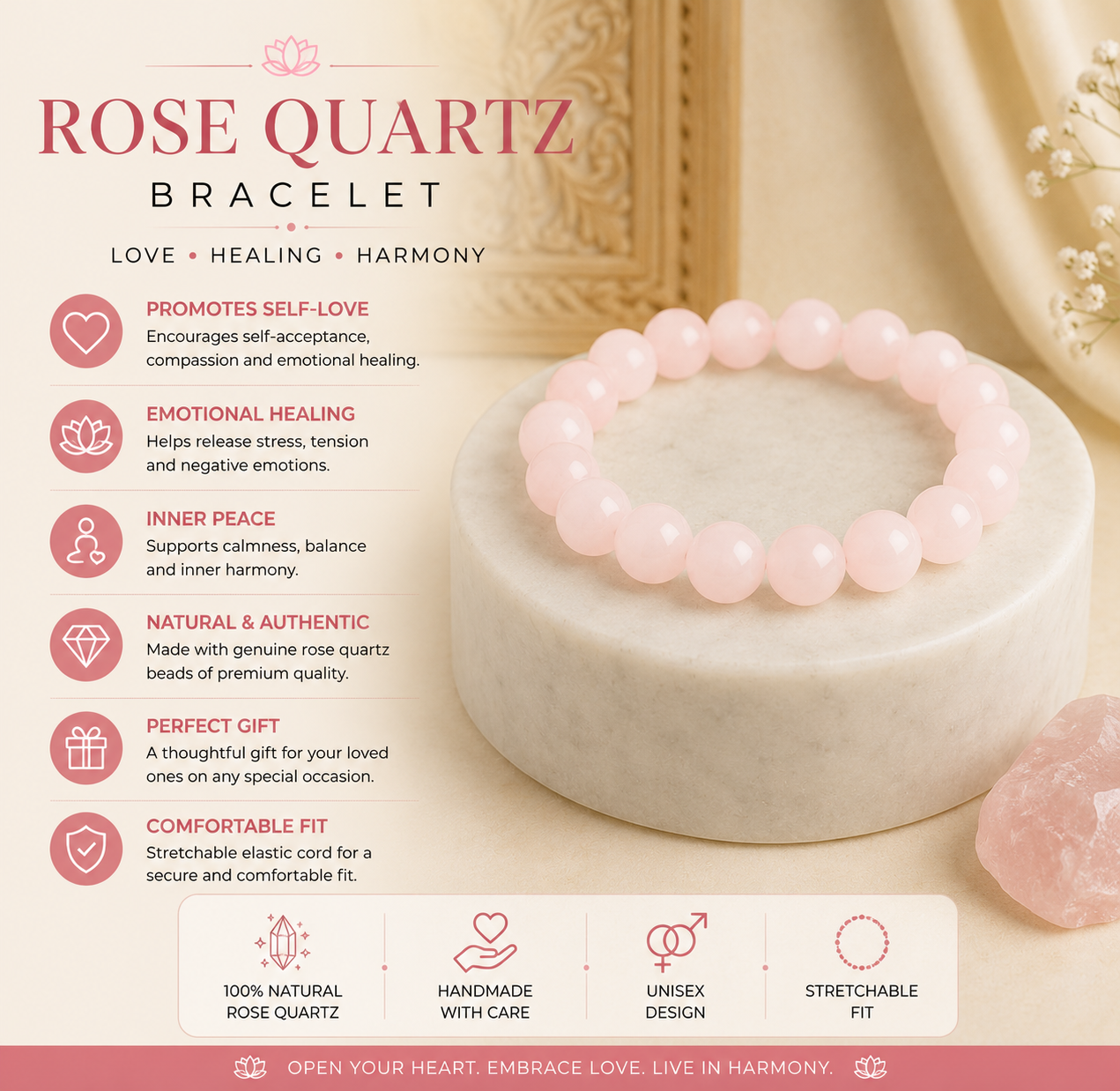 Rose Quartz Bracelet Description