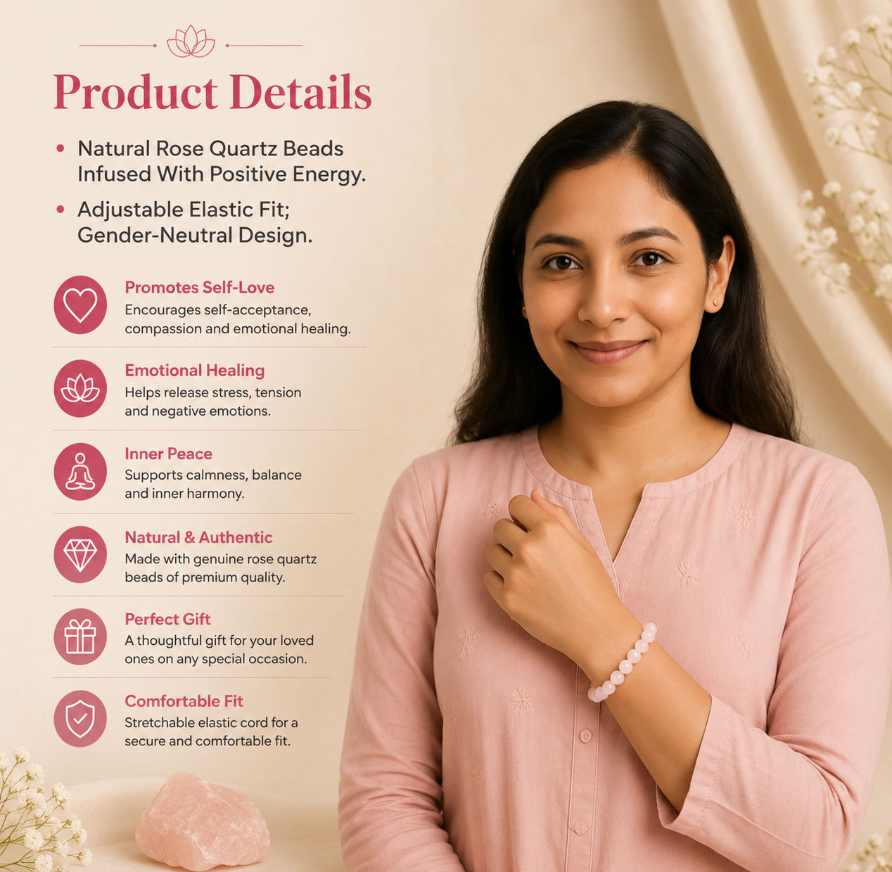 Rose Quartz Bracelet Description